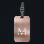 Étiquette À Bagage Élégant Rose or brossé métal Script Monogramme<br><div class="desc">Balise de sac de monogramme en métal brossé rose Rose Rose Rose</div>