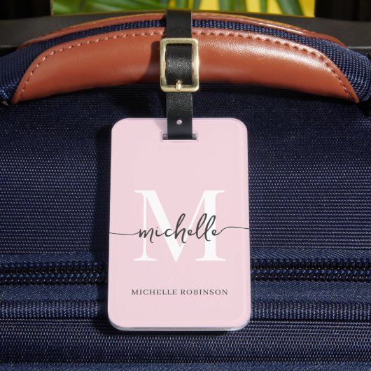 Étiquette À Bagage Élégant Rose Pâle de Style Monogramme Initial Scri (Insitu Rectoal 2)