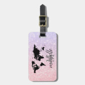 Étiquette À Bagage Elégant rose parties scintillant Voyage Monde - Ca (Devant Vertical)