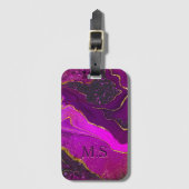 Étiquette À Bagage Elégant rose violet marbre art faux or parties sci (Devant Vertical)