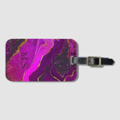 Étiquette À Bagage Elégant rose violet marbre art faux or parties sci (Devant Horizontal)