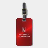 Étiquette À Bagage Élégant Rouge brossé Métallique Monogramme initial (Devant Vertical)
