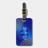 Étiquette À Bagage Elégant Royal Blue et or Mandala Monogrammé (Devant Vertical)