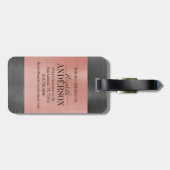 Étiquette À Bagage Élégant script métallique brossé Monogramme bagage (Dos horizontal)