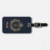 Étiquette À Bagage Élégant script Monogram Custom Luxury Black Gold (Devant horizontal)