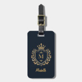 Étiquette À Bagage Élégant script Monogram Custom Luxury Black Gold (Devant Vertical)