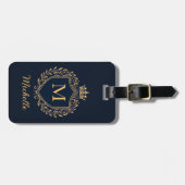 Étiquette À Bagage Élégant script Monogram Custom Luxury Black Gold (Devant horizontal)