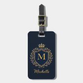 Étiquette À Bagage Élégant script Monogram Custom Luxury Black Gold (Devant Vertical)