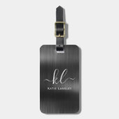 Étiquette À Bagage Élégant script personnalisé noir Faux métal (Devant Vertical)