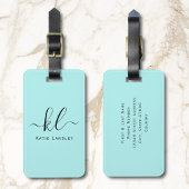 Étiquette À Bagage Élégant Script personnalisé personnalisé bleu clai