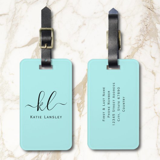 Étiquette À Bagage Élégant Script personnalisé personnalisé bleu clai