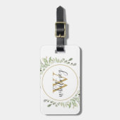 Étiquette À Bagage Élégant Script Verdure Monogramme initial (Devant Vertical)