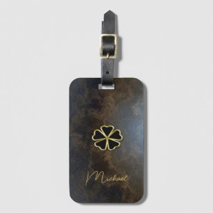 Étiquette À Bagage Elégant Shamrock Or, Revêtement Cuir Clover