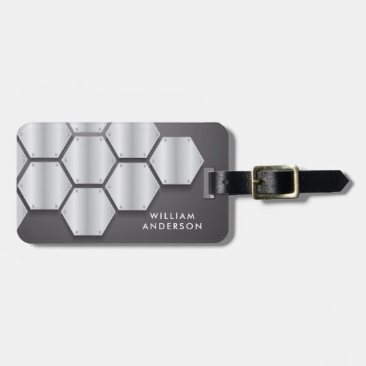 Étiquette À Bagage Elegant Silver & Black plate metal hexagon (Devant horizontal)