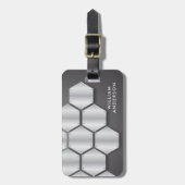 Étiquette À Bagage Elegant Silver & Black plate metal hexagon (Devant Vertical)
