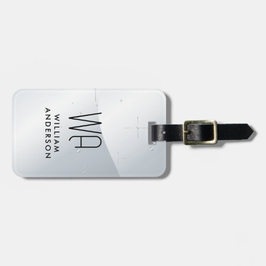 Étiquette À Bagage Elegant Silver Metallic Wavey Brushed Monogram (Devant horizontal)