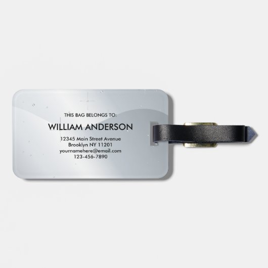 Étiquette À Bagage Elegant Silver Metallic Wavey Brushed Monogram (Dos horizontal)