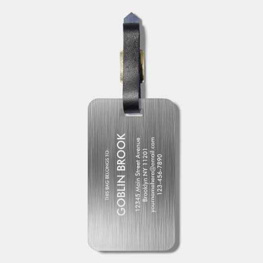Étiquette À Bagage Elegant Silver Rectangular brushed metallic  (Dos Vertical)