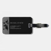 Étiquette À Bagage Elégant Silver Travel World Map Monogramme Nom (Dos horizontal)