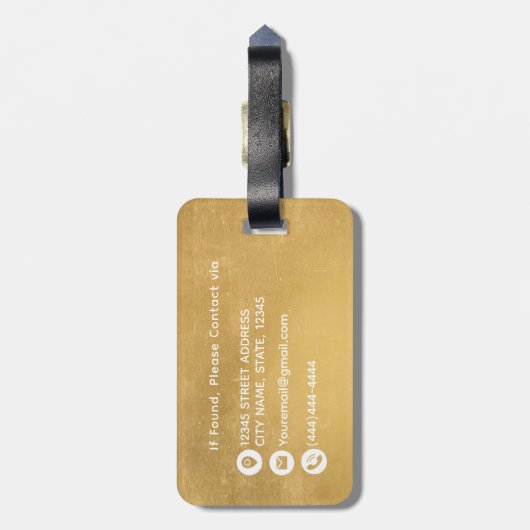 Étiquette À Bagage Élégant Soft Gold Foil Monogramme personnalisé (Dos Vertical)