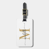 Étiquette À Bagage Élégant Style Blanc Or Monogramme Initiale Script (Devant Vertical)