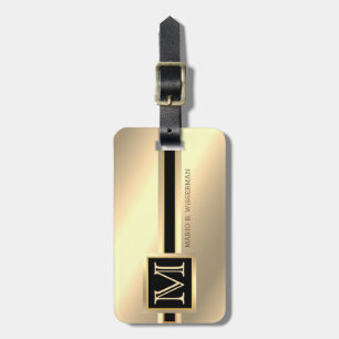 Étiquette À Bagage Élégant Style Exécutif - Gold Metal Nom monogramme