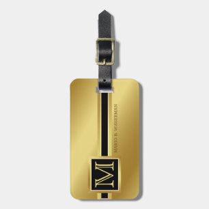 Étiquette À Bagage Élégant Style Exécutif - Gold Metal Nom monogramme