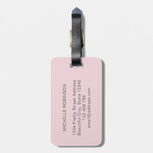 Étiquette À Bagage Élégant Style Rose Pâle Monogramme Initial Script (Dos Vertical)