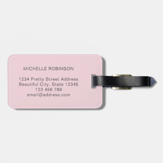 Étiquette À Bagage Élégant Style Rose Pâle Monogramme Initiale Script (Dos horizontal)