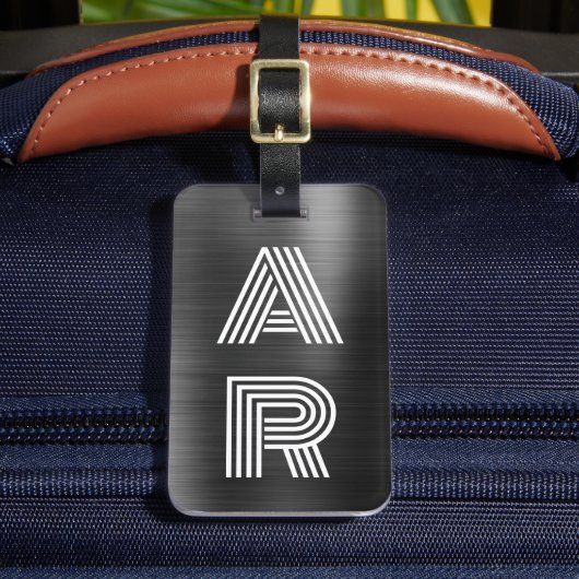 Étiquette À Bagage Élégant stylish Deux Monogrammes initial Black Met (Insitu Rectoal 2)