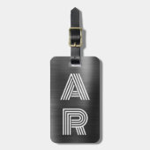 Étiquette À Bagage Élégant stylish Deux Monogrammes initial Black Met (Devant Vertical)