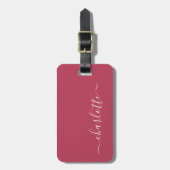 Étiquette À Bagage Élégant Tendance Magenta Script Nom Personnalisé  (Devant Vertical)
