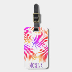 Étiquette À Bagage Elégant Tropical Island Palm Fronds & Nom