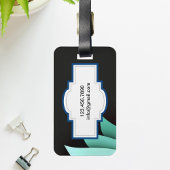 Étiquette À Bagage Élégant Turquoise Floral Personnalisé Monogramme