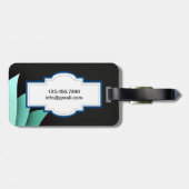 Étiquette À Bagage Élégant Turquoise Floral Personnalisé Monogramme (Dos horizontal)