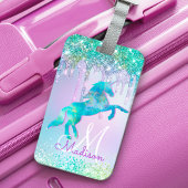 Étiquette À Bagage Élégant Turquoise Unicorn Parties scintillant Driv