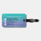 Étiquette À Bagage Élégant Turquoise violet brossé monogramme métalli (Dos horizontal)