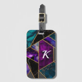 Étiquette À Bagage Elégant turquoise violet parties scintillant girly (Devant Vertical)