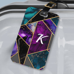 Étiquette À Bagage Elégant turquoise violet parties scintillant girly