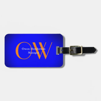 Étiquette À Bagage Élégant Unique Bleu Orange Monogramme Minimaliste
