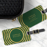 Étiquette À Bagage Elégant Vert & Faux Cercles Or Lignes géométriques<br><div class="desc">Voyagez dans le style avec cette élégante étiquette à bagages avec une ligne de cercle géométrique en faux or moderne motif contre un arrière - plan vert. Personnalisez cette balise avec vos informations et pour plus d'options comme changer la police et sa taille cliquez sur le bouton "Personnaliser". *Veuillez noter...</div>