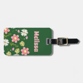Étiquette À Bagage Élégant vert moderne rose floral (Devant horizontal)