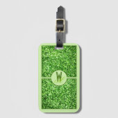 Étiquette À Bagage Élégant Vert Pailleté Monogrammé  (Devant Vertical)