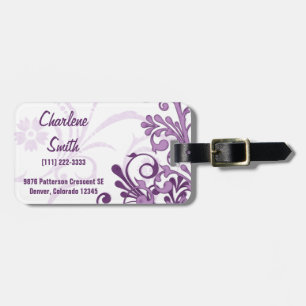Étiquette À Bagage Élégant violet blanc Abstrait Floral Personnalisé