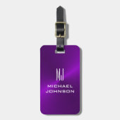 Étiquette À Bagage Élégant violet brossé monogramme métallique  (Devant Vertical)