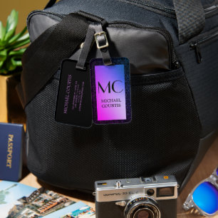 Étiquette À Bagage Élégant violet et noir Métallurgique Nom