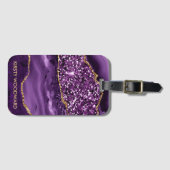 Étiquette À Bagage Élégant violet et or Parties scintillant agate océ (Devant Horizontal)