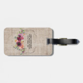 Étiquette À Bagage Élégant violet fleuri Monogramme Rustique lin beig (Dos horizontal)