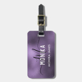 Étiquette À Bagage Élégant violet huile Monogramme personnalisé (Devant Vertical)