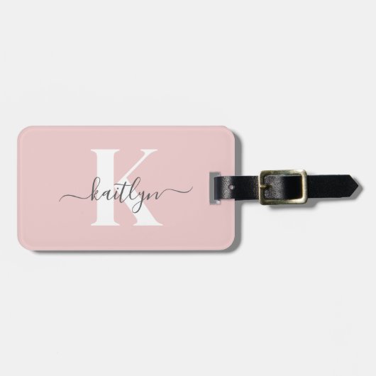 Étiquette À Bagage Élégant violet rose gris script Monogramme (Devant horizontal)